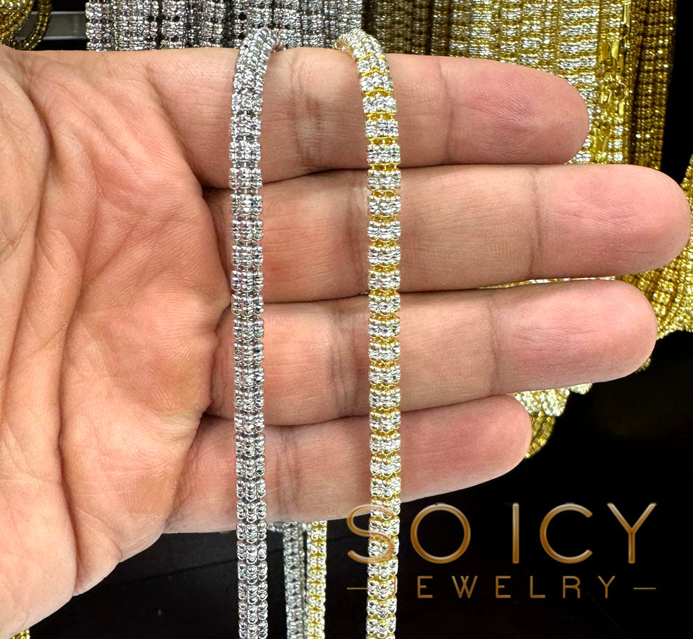 925 Two Tone Sterling Silver Diamond Cut Ice Link Chain 18-24