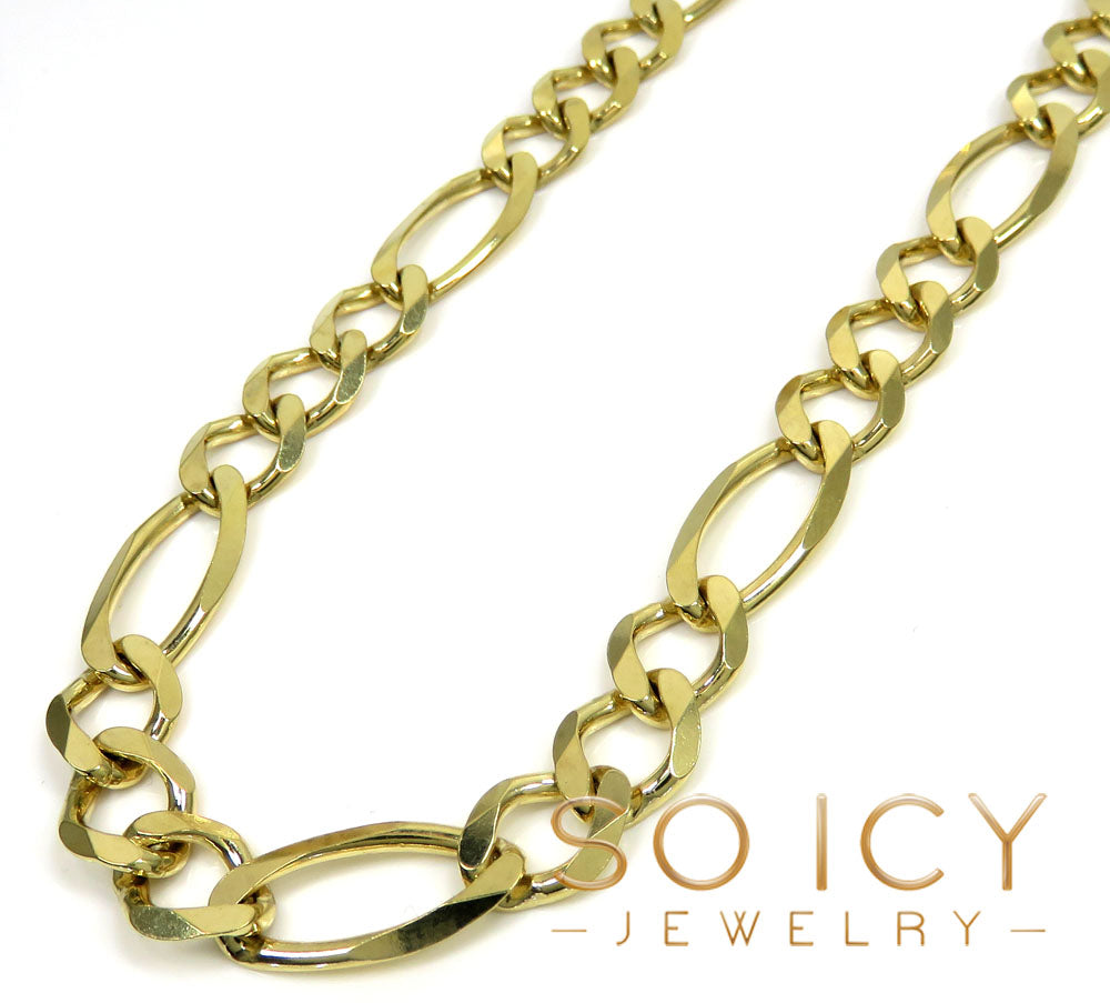 10K Yellow Gold Solid Figaro Link Chain 24-30 Inch 9.5mm – So Icy