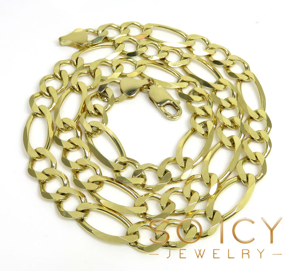 10K Yellow Gold Solid Figaro Link Chain 24-30 Inch 9.5mm – So Icy