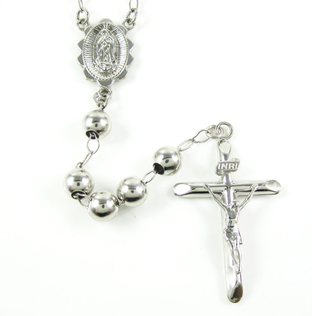10K White Gold Smooth Bead Rosary Chain 6mm 28.70 Grams 10K White Gold Smooth Bead Rosary Chain 6mm 28.70 Grams