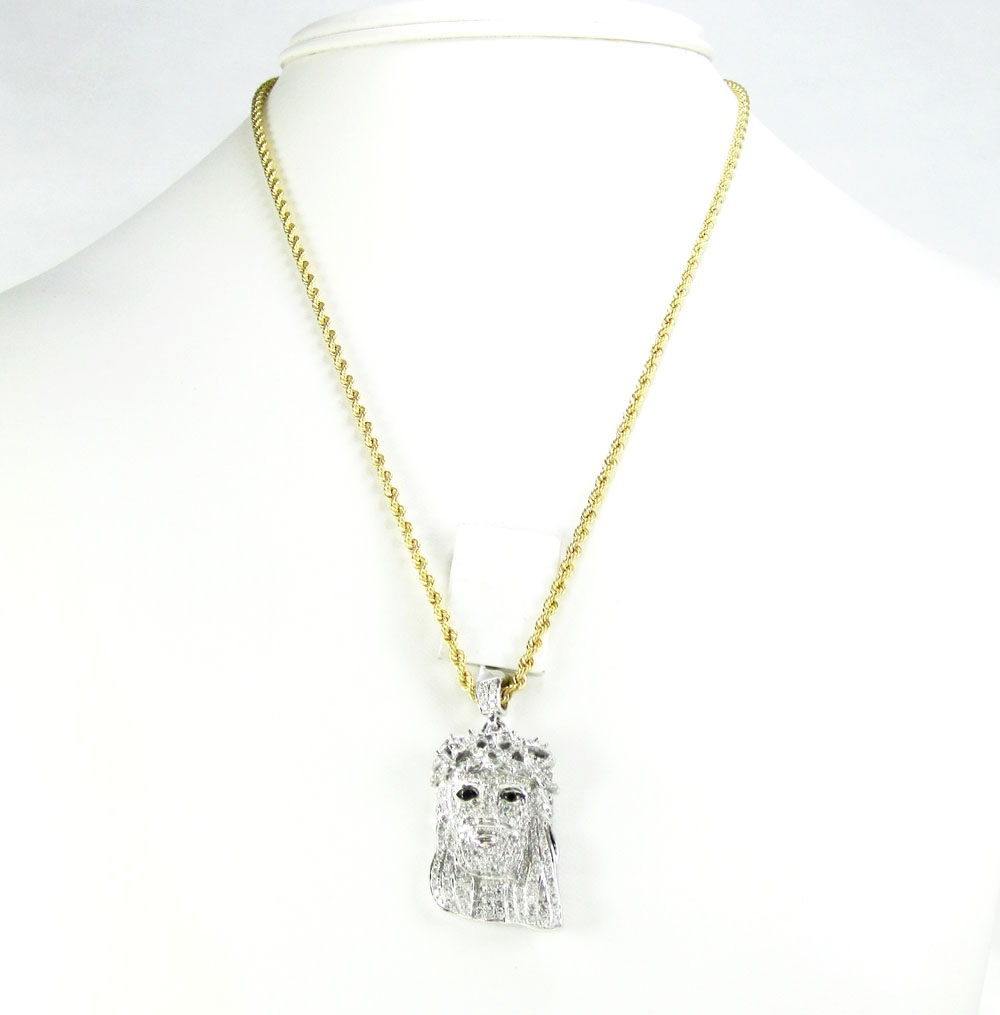 10K White Gold Mini Jesus Face White Diamond Pendant 1.66CT