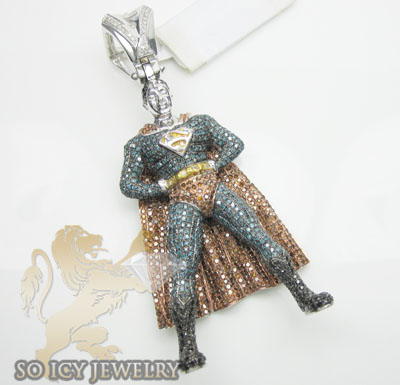 Superman Necklace on 80ct 10k White Gold Diamond  Superman Pendant