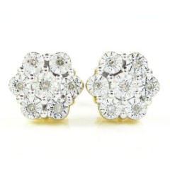 925 Two Tone Sterling Silver Diamond Cluster Earrings 0.08CT