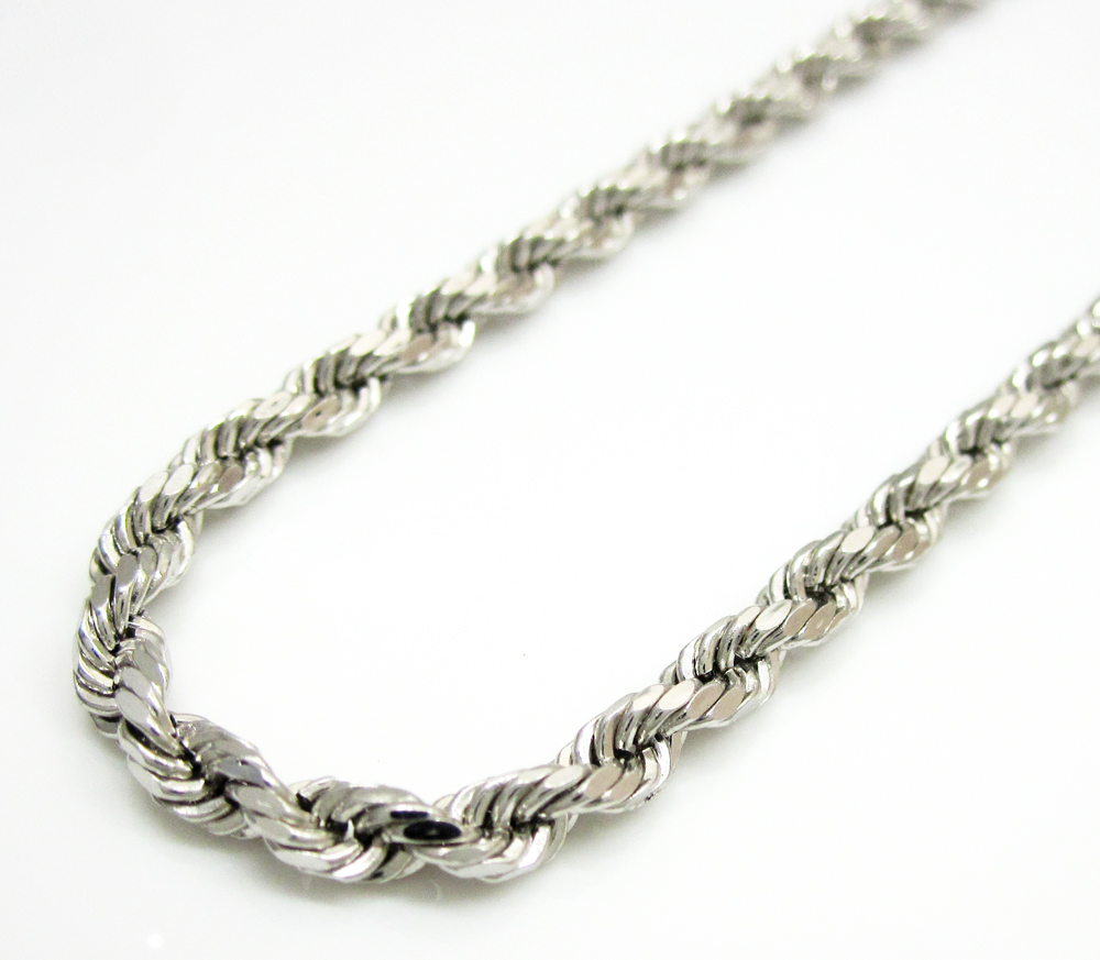 14K Hollow White Gold Rope Chain 20-24 Inch 3mm
