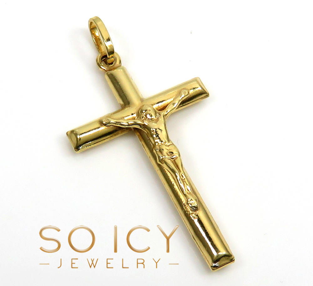 9957_14k Yellow Gold Small Hanging Jesus Tube Cross