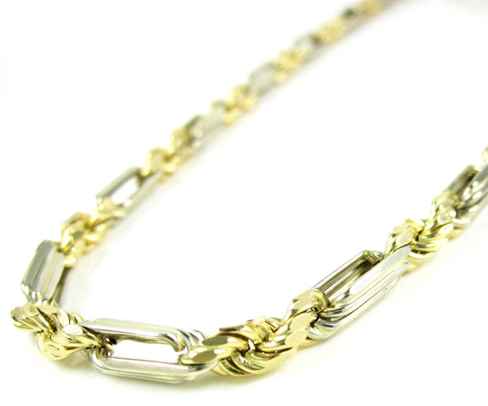 6627_3_14k two-tone gold smooth cut figarope link chain_SoIcyJewelry