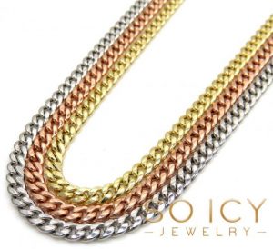 9565_14k Yellow White or Rose Gold Skinny Hollow Puffed Miami Chain 18-24 Inch 3MM