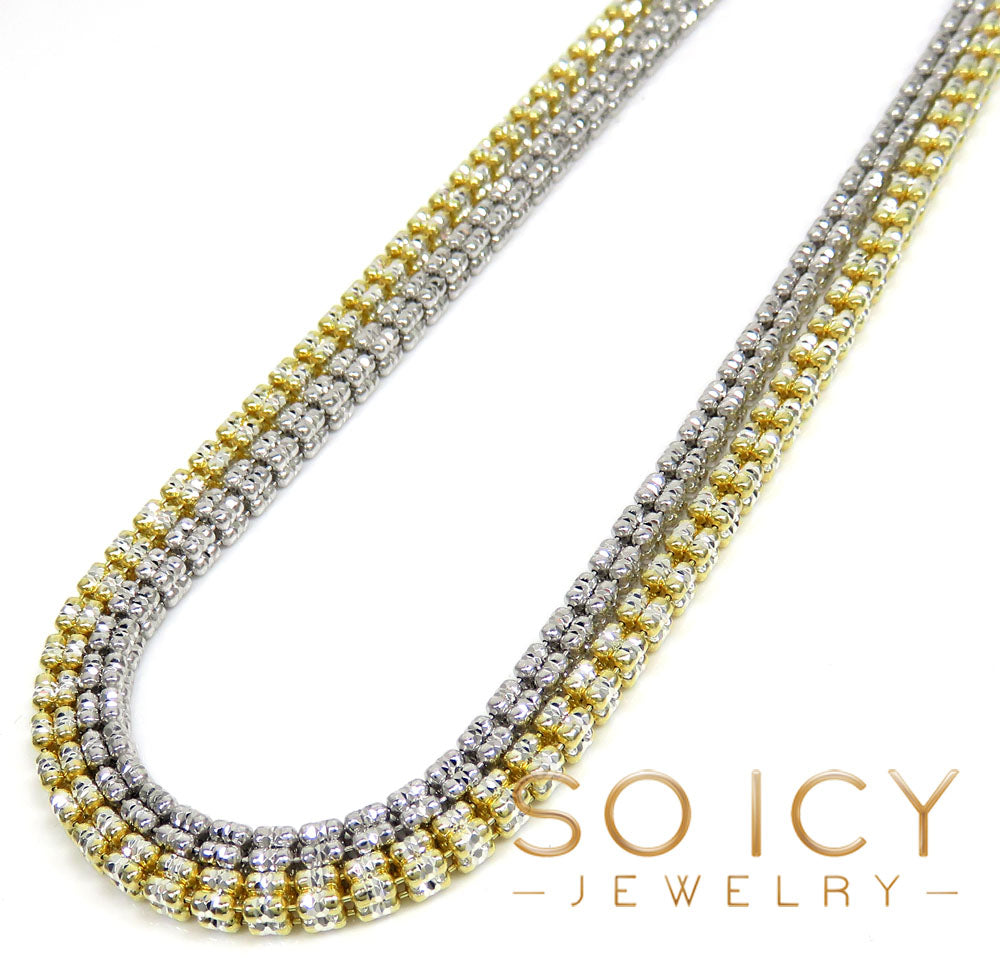 925 Two Tone Sterling Silver Diamond Cut Ice Link Chain 18-24