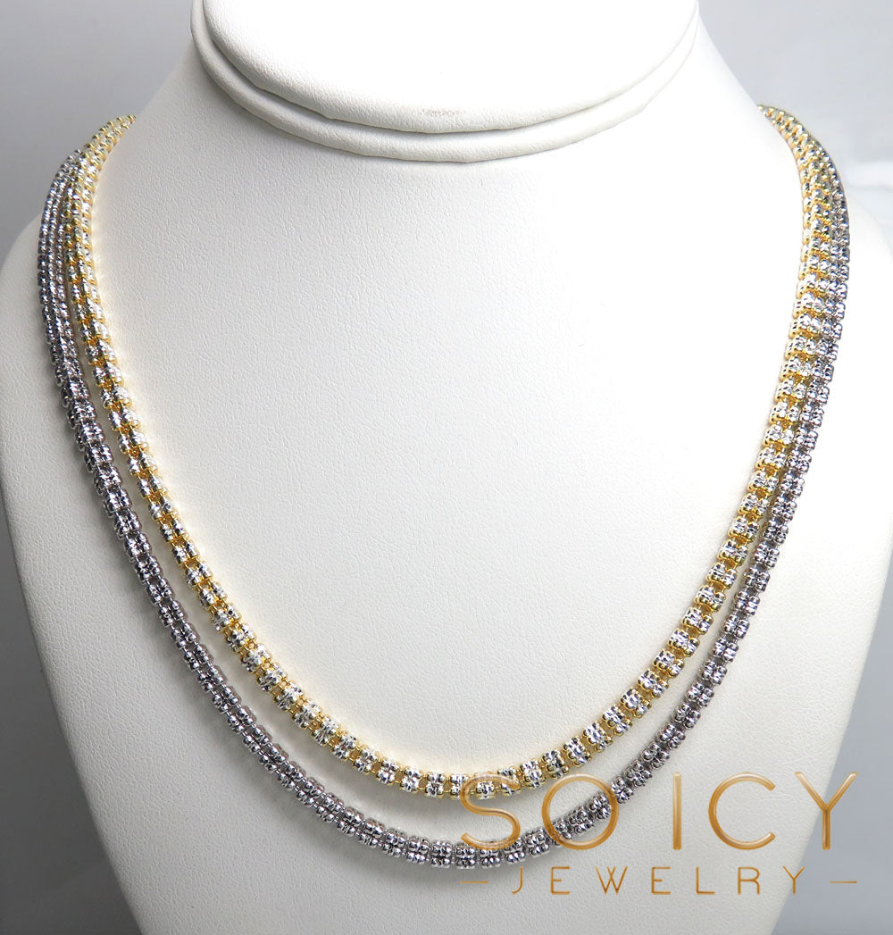 AVALANCHE 925 中空ロングチェーン Ice Link 925 Two Tone Sterling Silver Diamond Cut Ice Link Chain 18-24