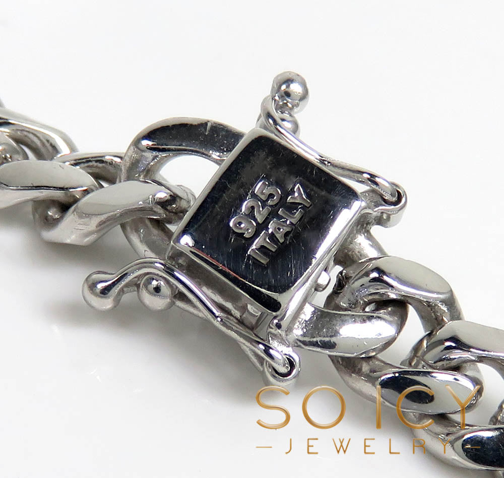 925 White Sterling Silver Miami Link Bracelet 8 Inch 9.50mm – So