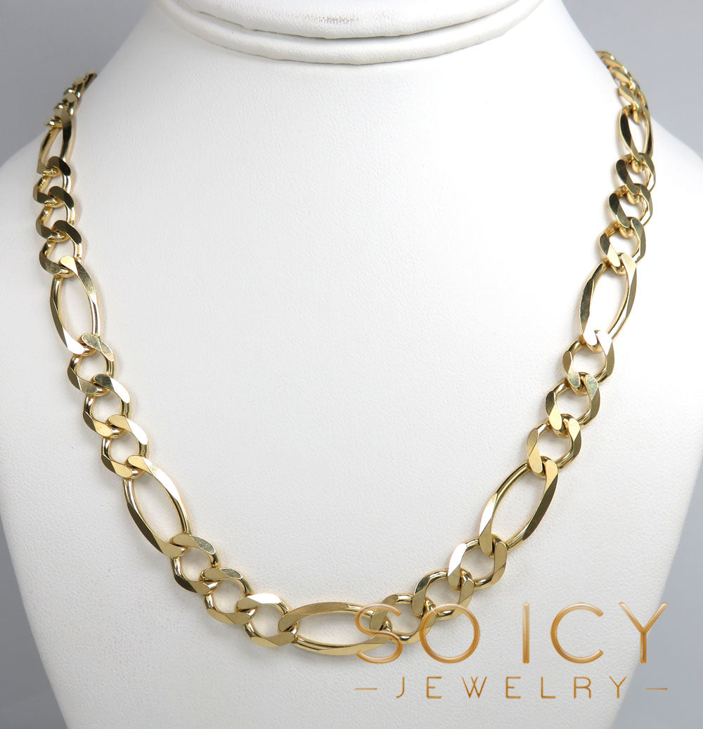 10K Yellow Gold Solid Figaro Link Chain 24-30 Inch 9.5mm – So Icy