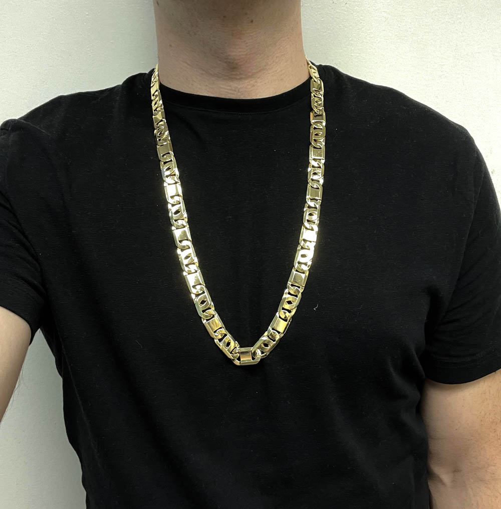10k yellow gold thick tiger eye link chain 30 inch 12.50mm