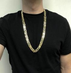 10k yellow gold thick tiger eye link chain 30 inch 12.50mm