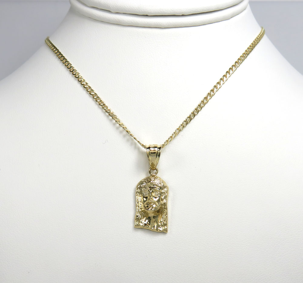 10k yellow gold small closed back jesus pendant with 18-24 inch 2.50mm cuban chain 