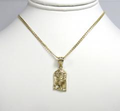 10k yellow gold small closed back jesus pendant with 18-24 inch 2.50mm cuban chain 