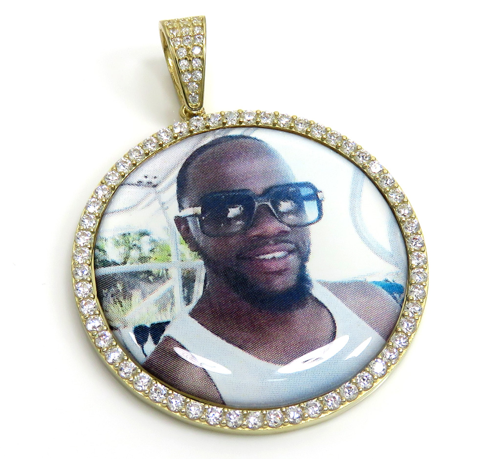 14k yellow gold large cz picture pendant 1.50ct