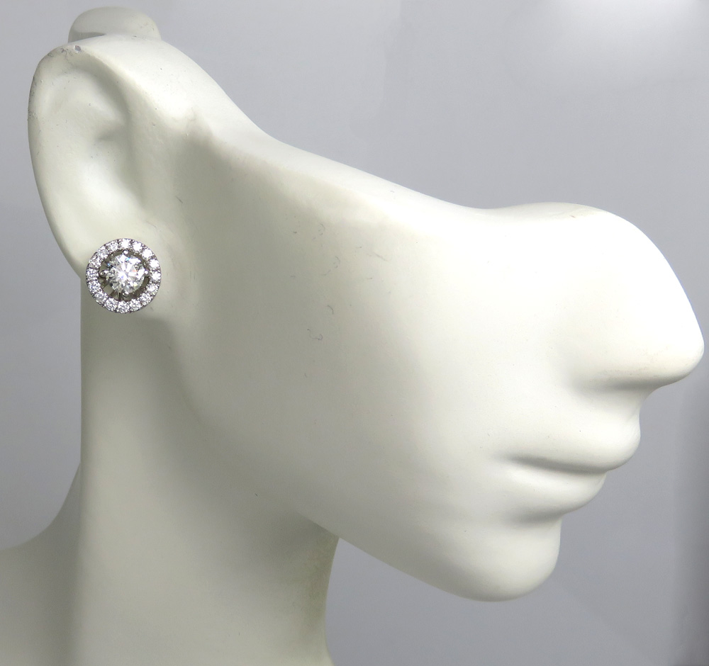18k white gold round 9.5mm halo diamond studs 1.50ct