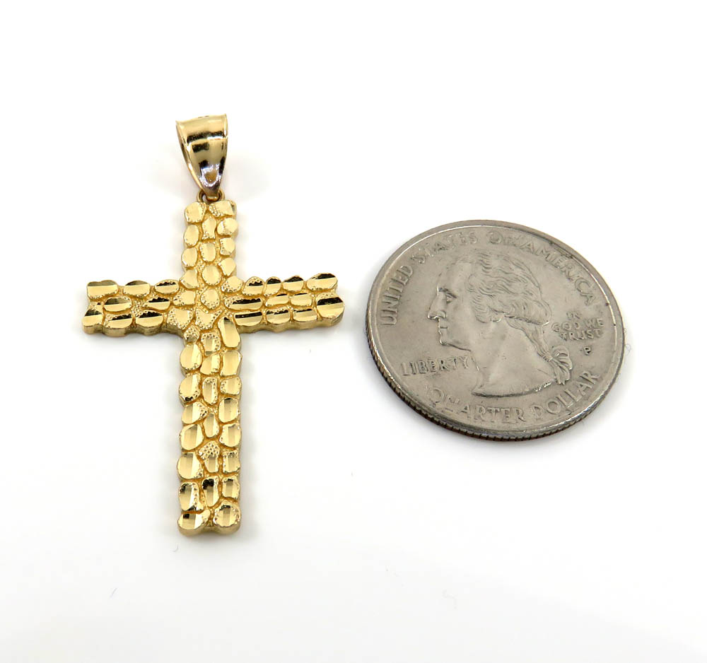 14k yellow gold medium nugget cross 