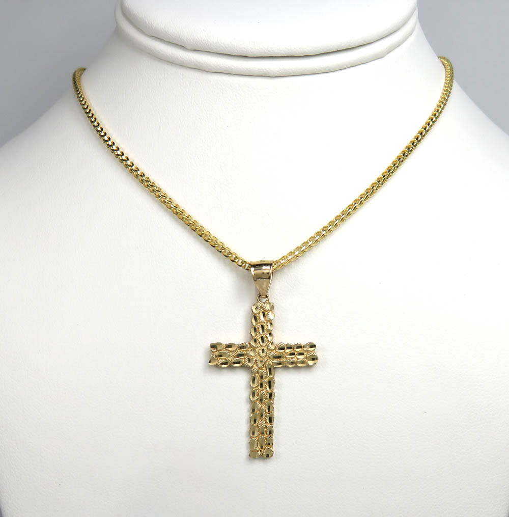 14k yellow gold medium nugget cross 