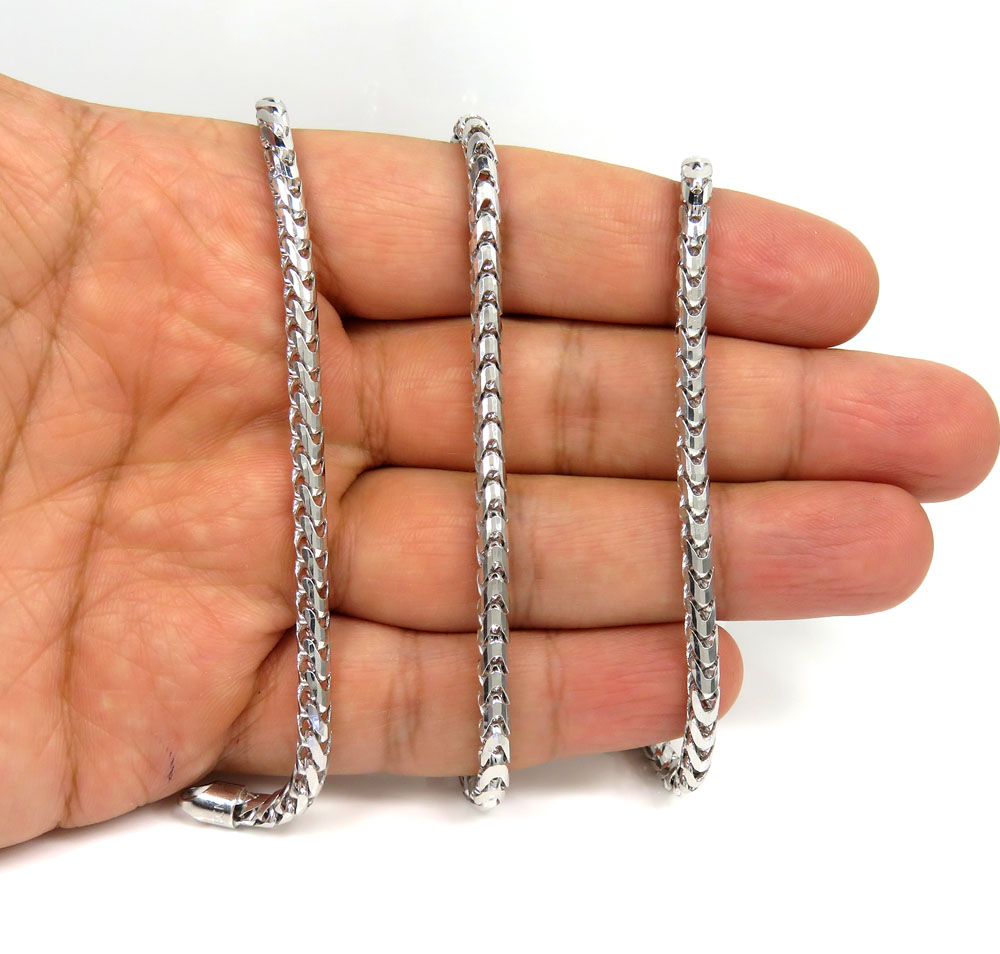 14k white gold solid franco link chain 18-24 inch 4mm