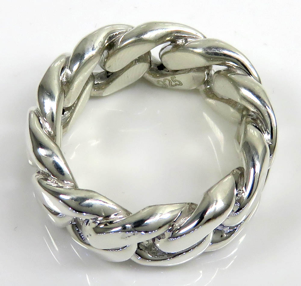 925 sterling silver 11mm solid miami link ring 