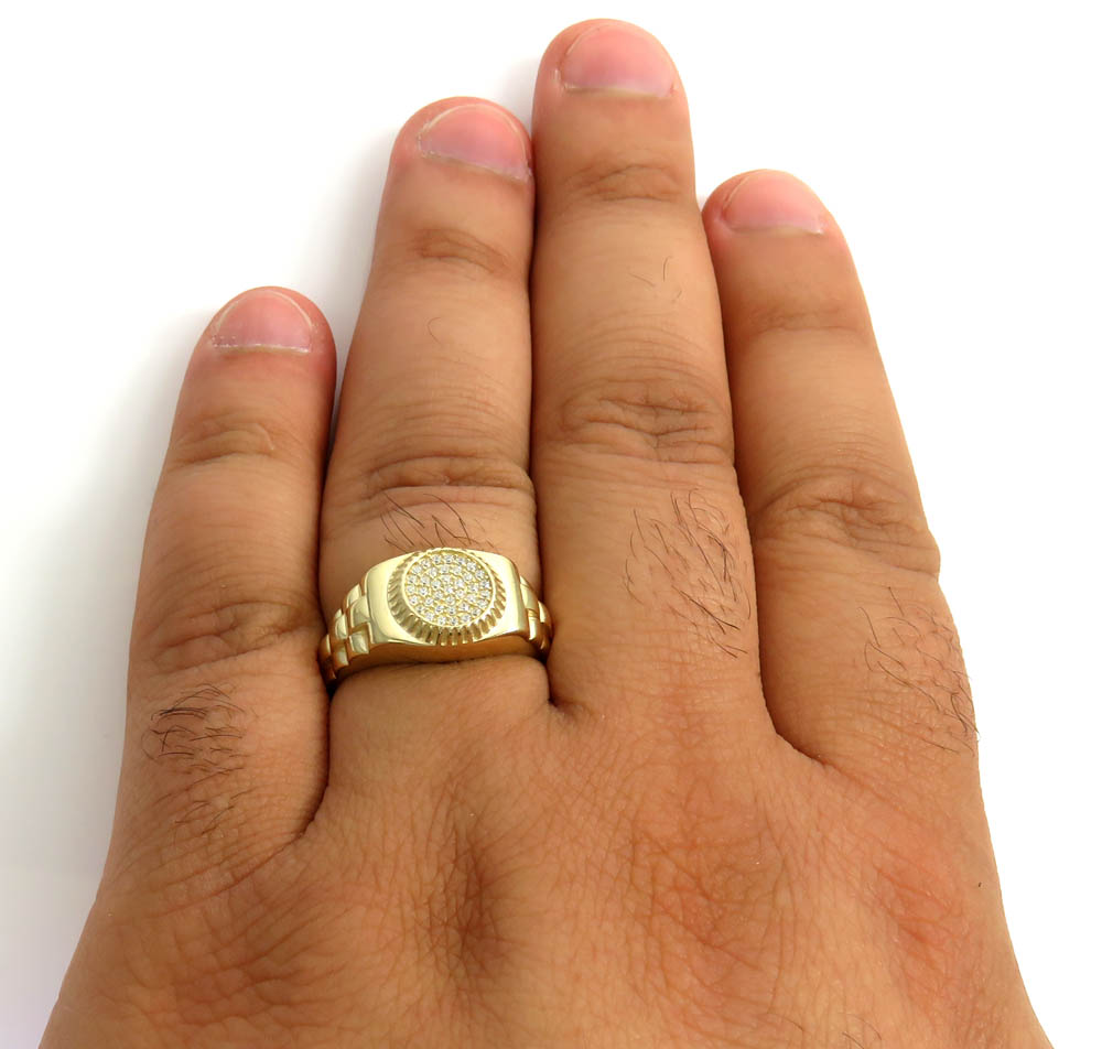 10k yellow gold small presidential style cz ring 1.00ct
