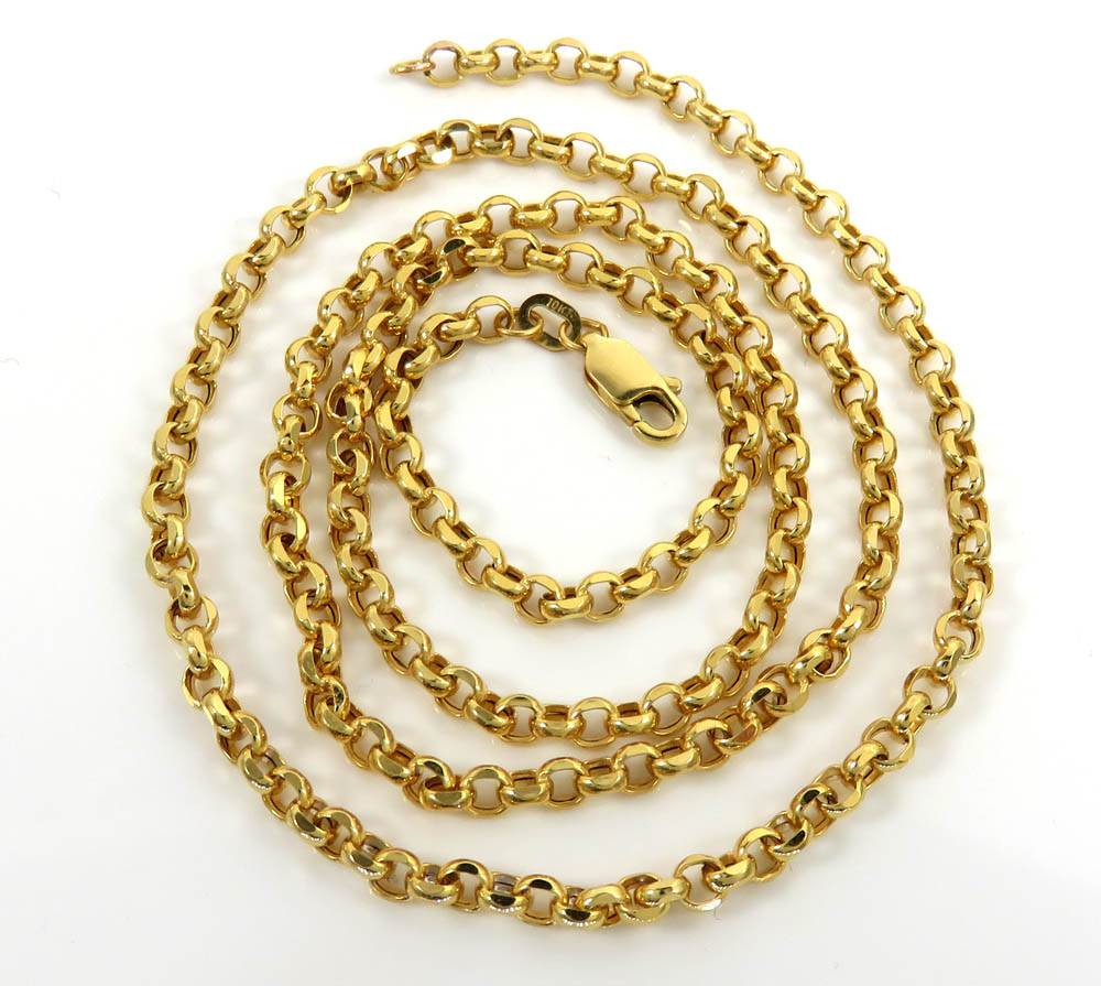 10k yellow gold circle rolo link chain 18-22 inch 3.5mm
