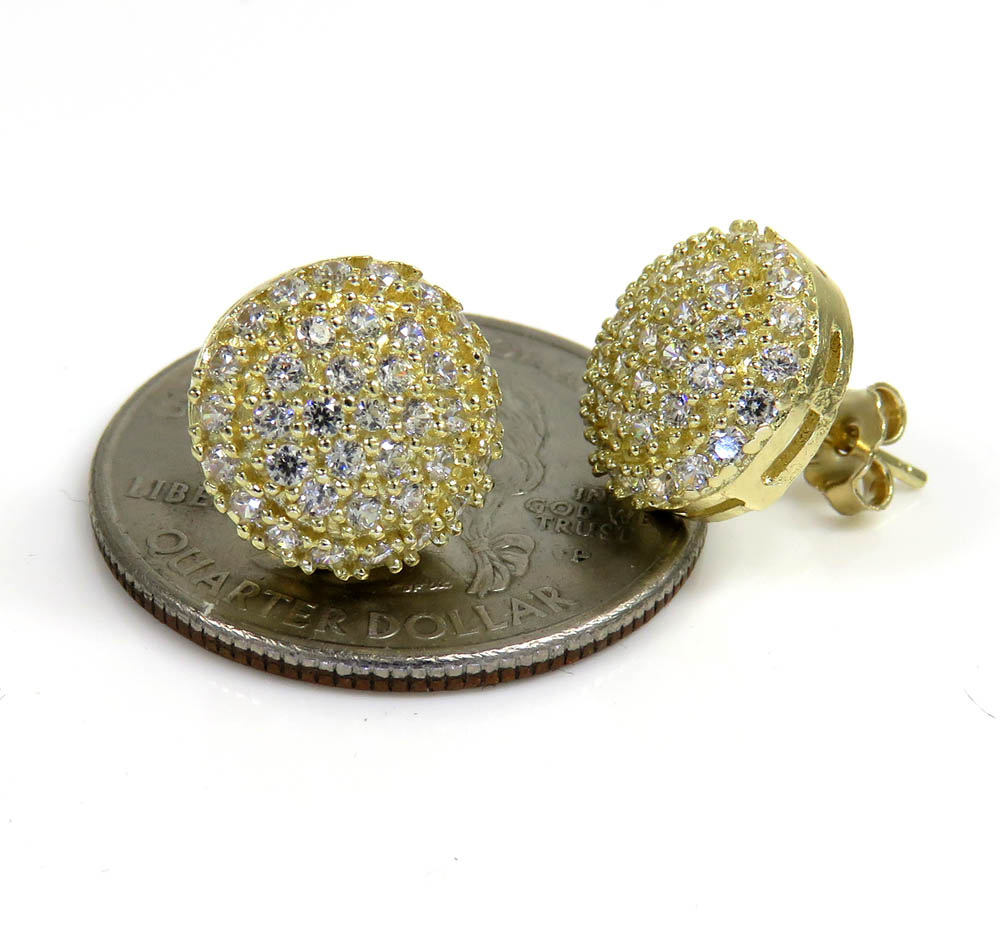 10k yellow gold 10.50mm cz round earrings 2ct - Image 3