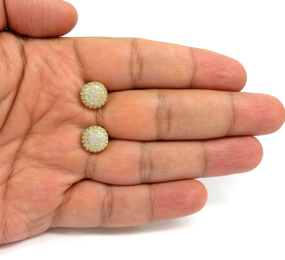 10k yellow gold 10.50mm cz round earrings 2ct - Image 4