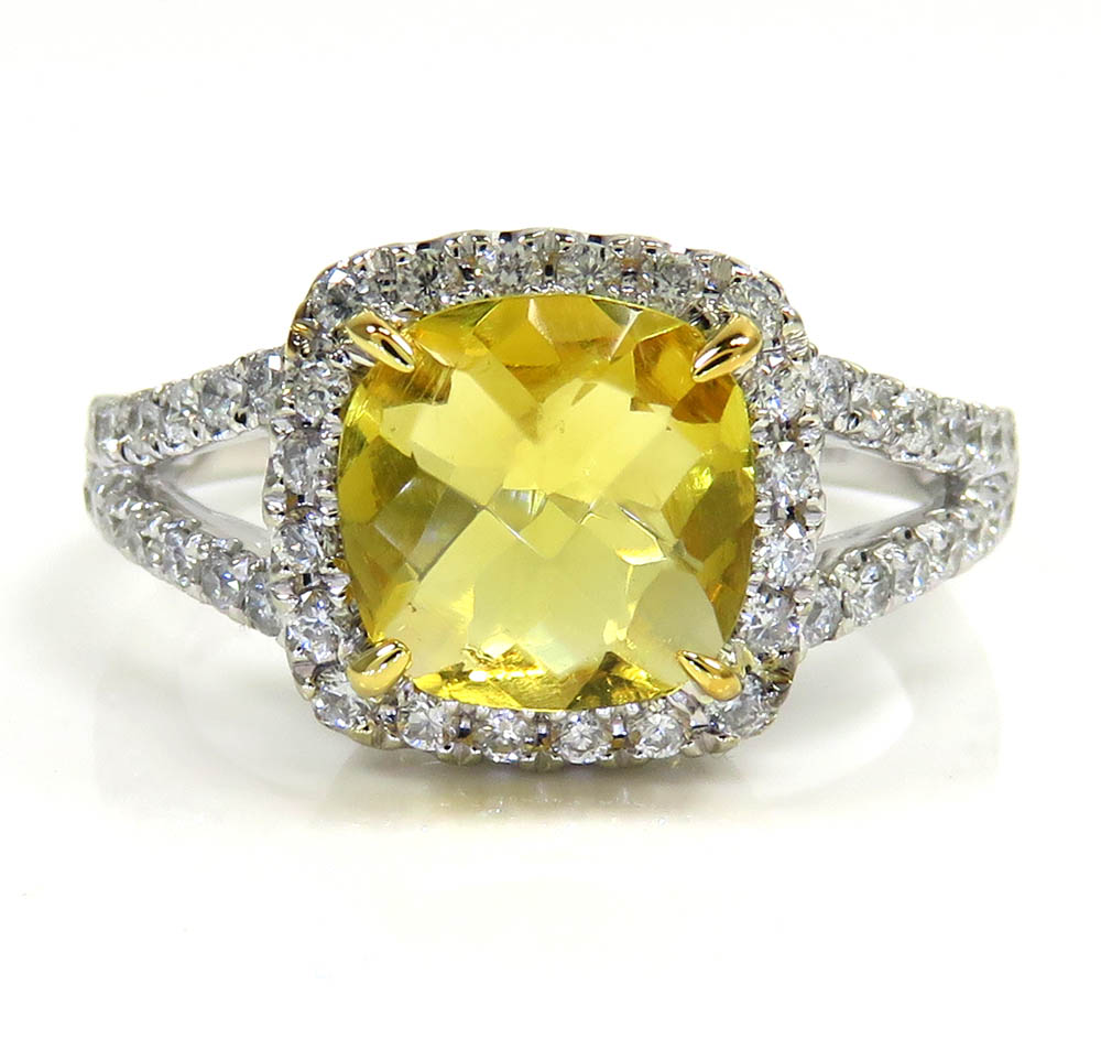 Ladies 14k white gold canary citrine diamond ring 3.50ct