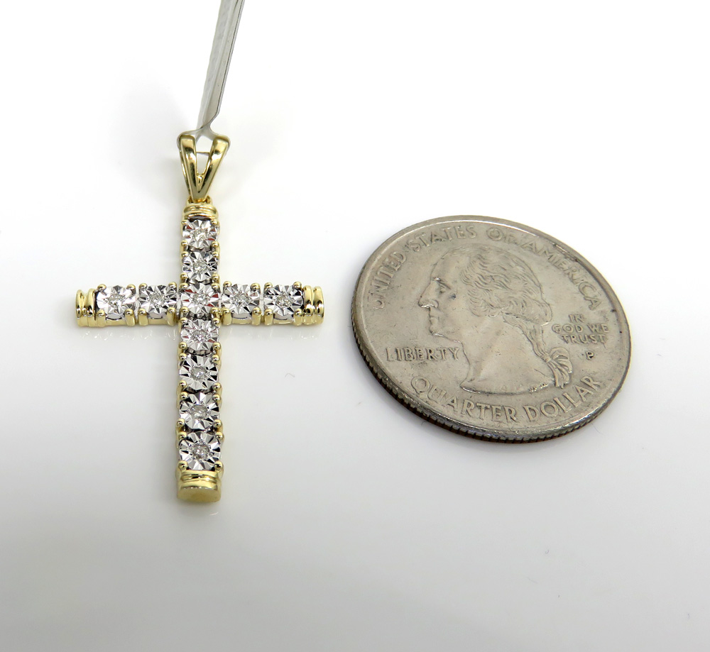 10k yellow gold medium diamond cut diamond cross 0.13ct