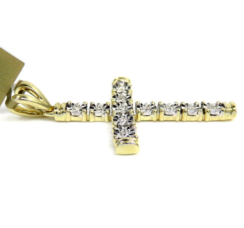 10k yellow gold medium diamond cut diamond cross 0.13ct - Image 3