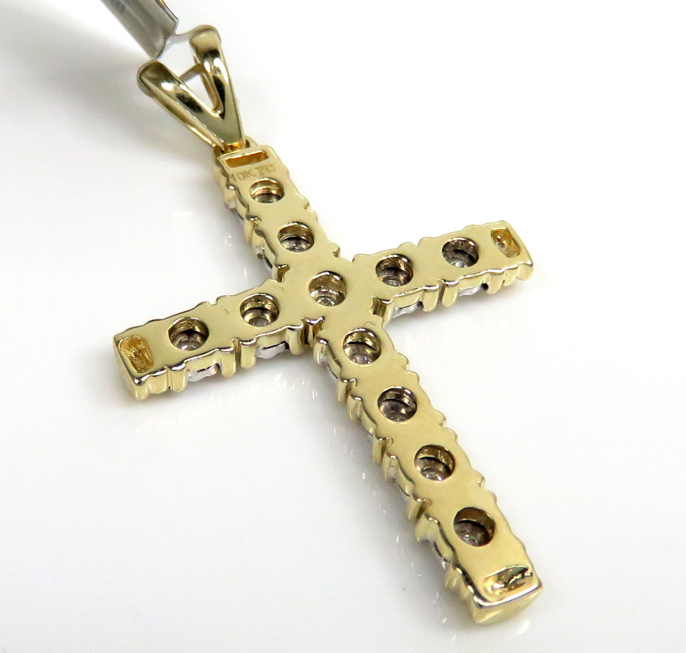 10k yellow gold medium diamond cut diamond cross 0.13ct