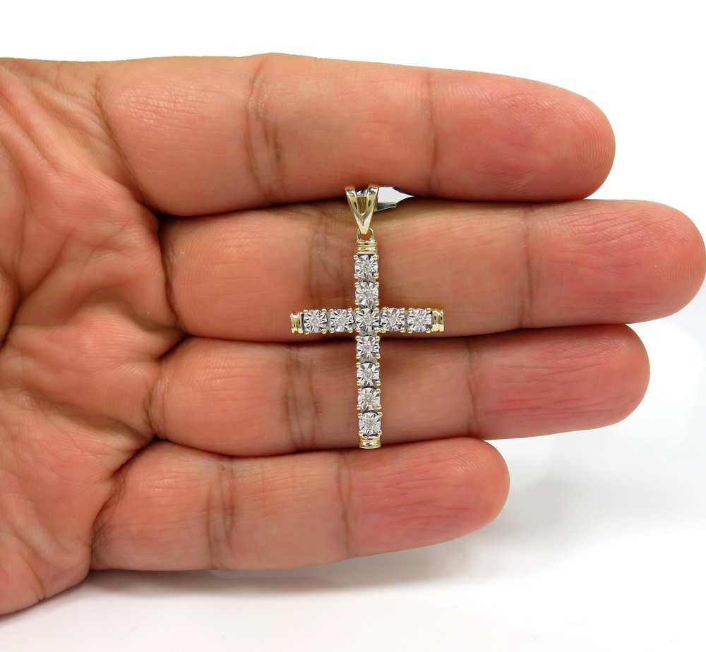 10k yellow gold medium diamond cut diamond cross 0.13ct