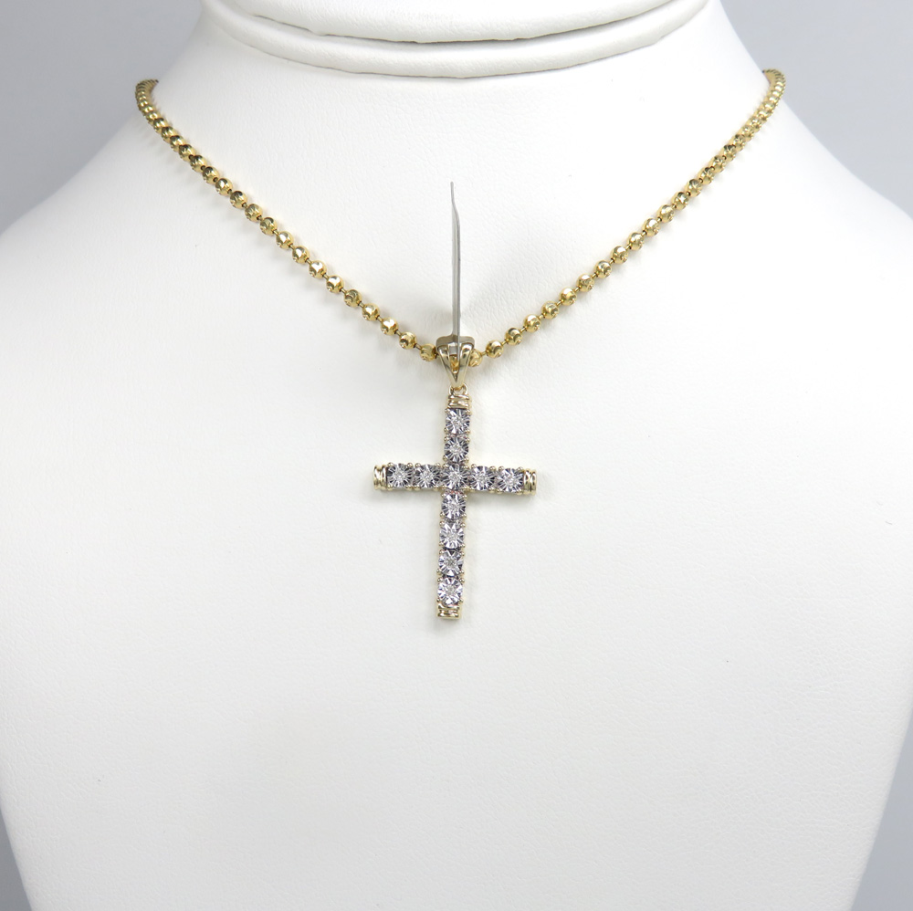 10k yellow gold medium diamond cut diamond cross 0.13ct
