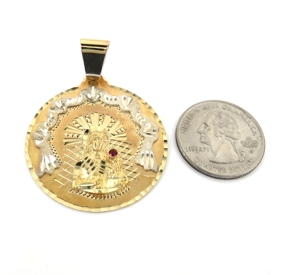 14k two tone gold large santa barbara ruby cz pendant 0.05ct
