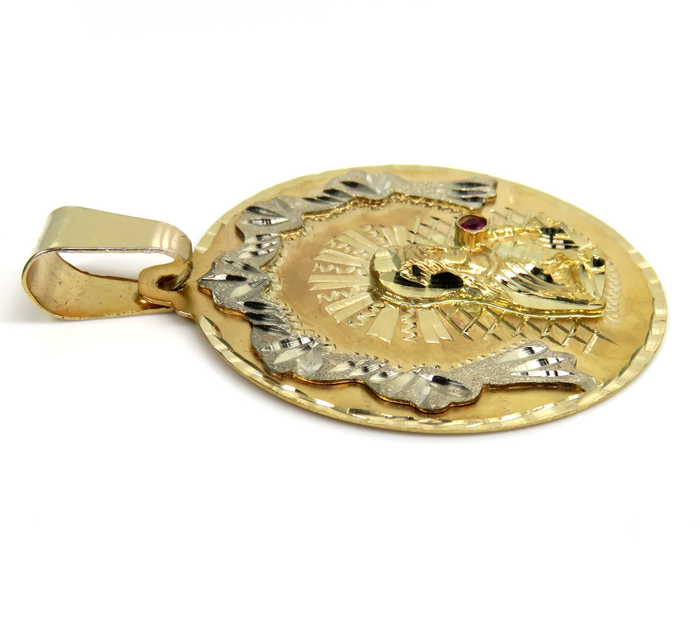14k two tone gold large santa barbara ruby cz pendant 0.05ct