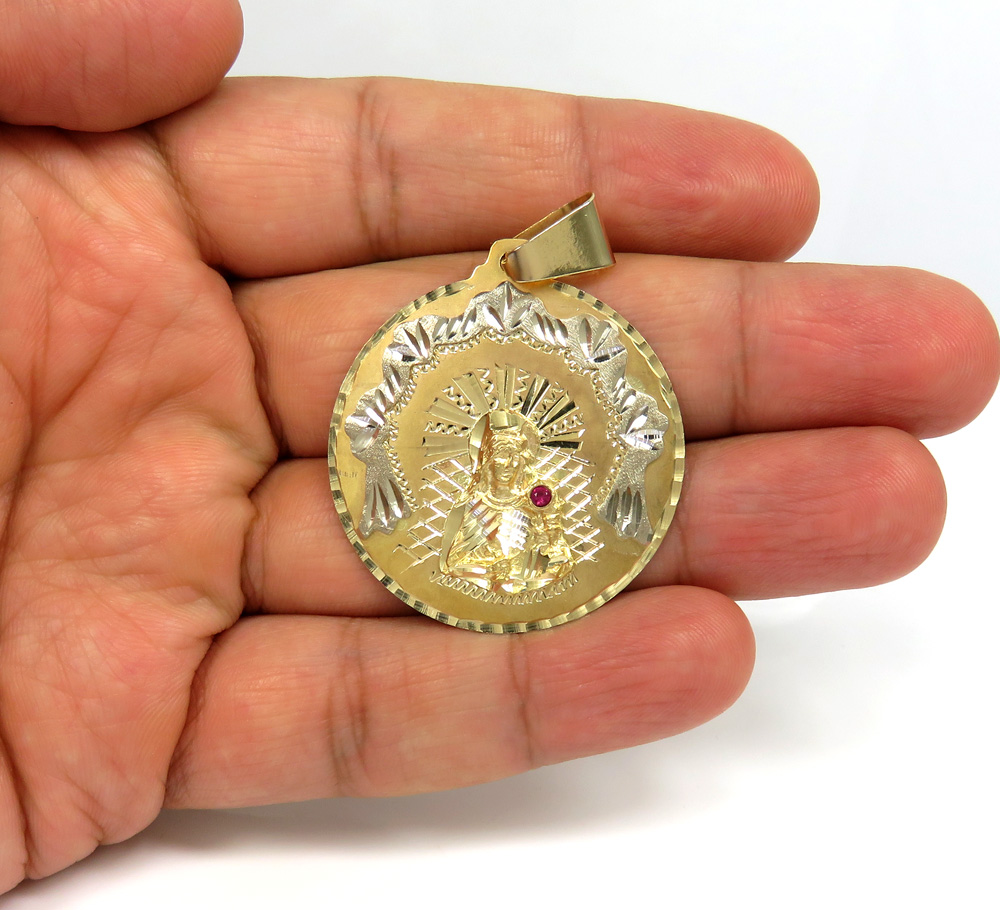 14k two tone gold large santa barbara ruby cz pendant 0.05ct - Image 5