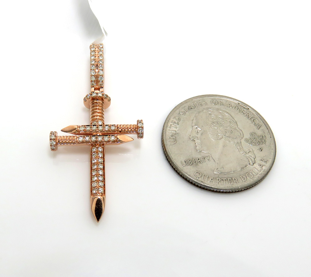 14k gold mini 2 row diamond nail cross 0.52ct - Image 2