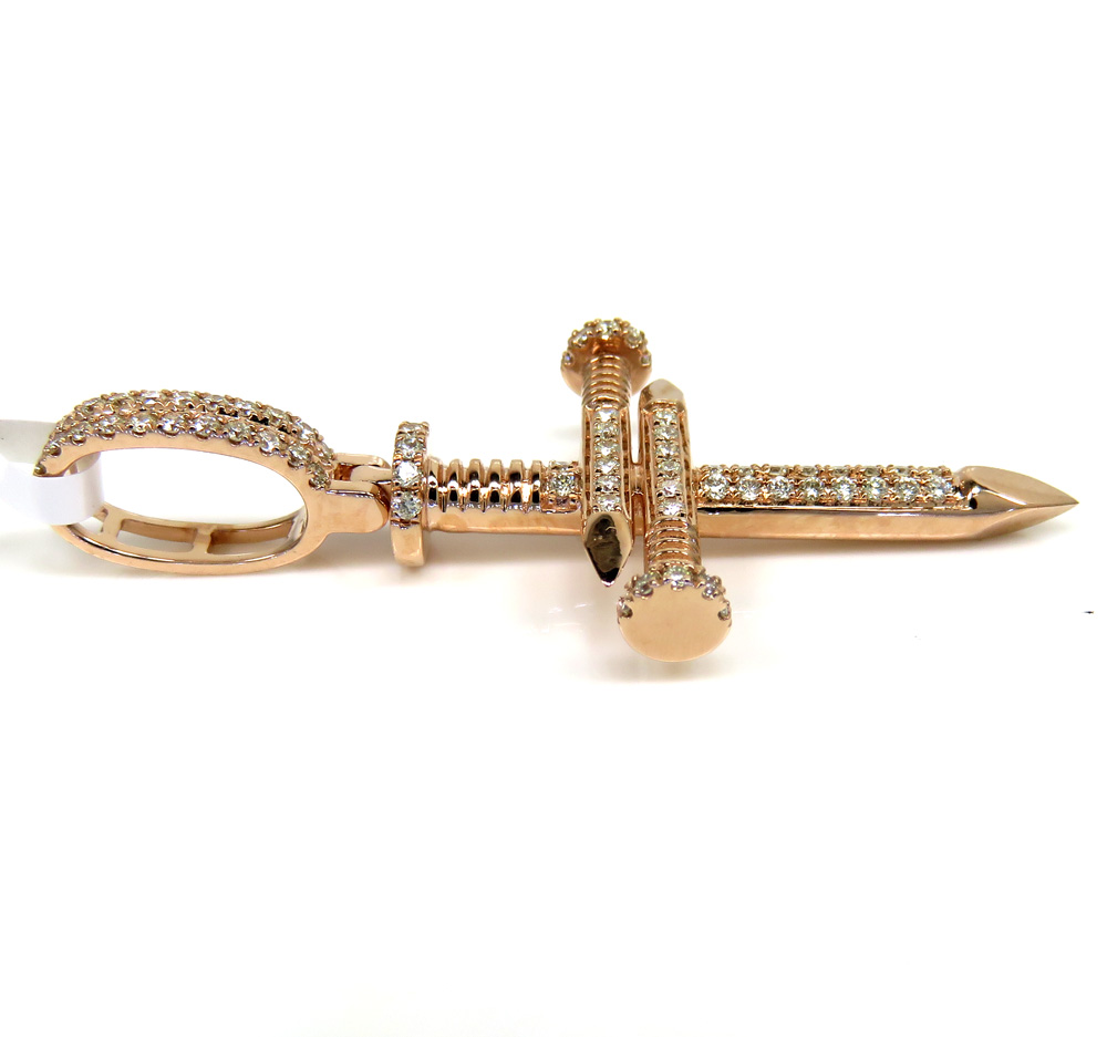 14k gold mini 2 row diamond nail cross 0.52ct