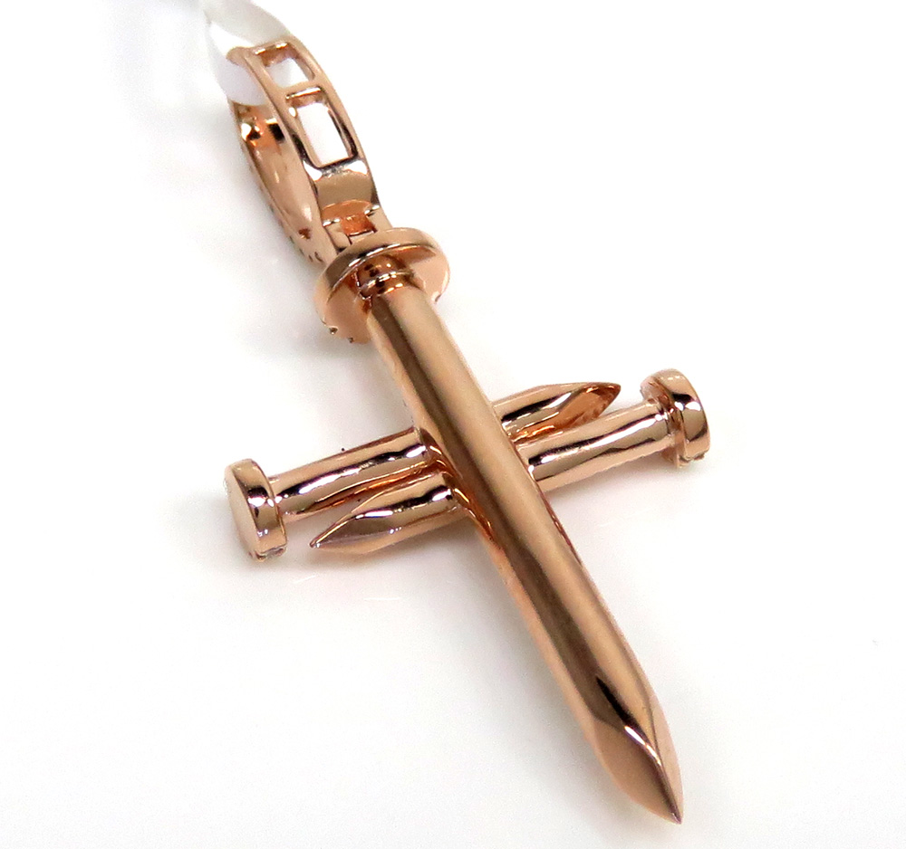 14k gold mini 2 row diamond nail cross 0.52ct