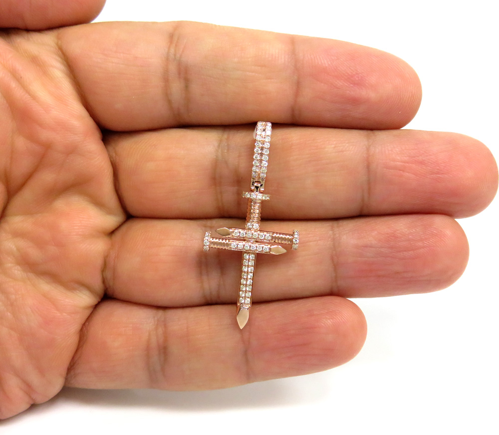 14k gold mini 2 row diamond nail cross 0.52ct