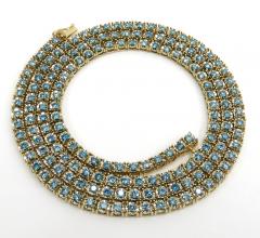 14k yellow gold round 5 pointer blue diamond illusion tennis chain 3.70mm 4.80ct 16-26