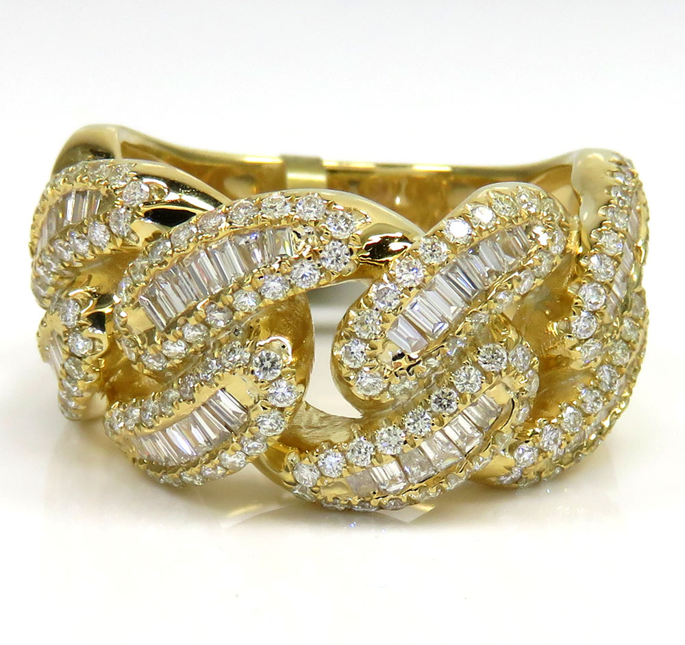 10k yellow gold baguette diamond 13mm cuban link ring 1.65ct - Image 2