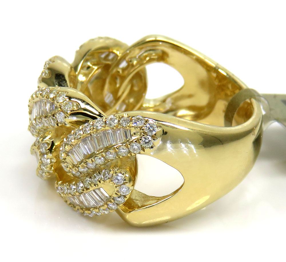 10k yellow gold baguette diamond 13mm cuban link ring 1.65ct - Image 3