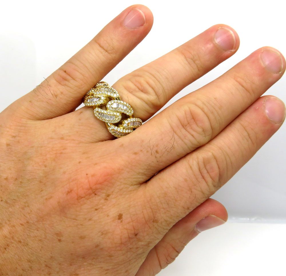10k yellow gold baguette diamond 13mm cuban link ring 1.65ct - Image 5