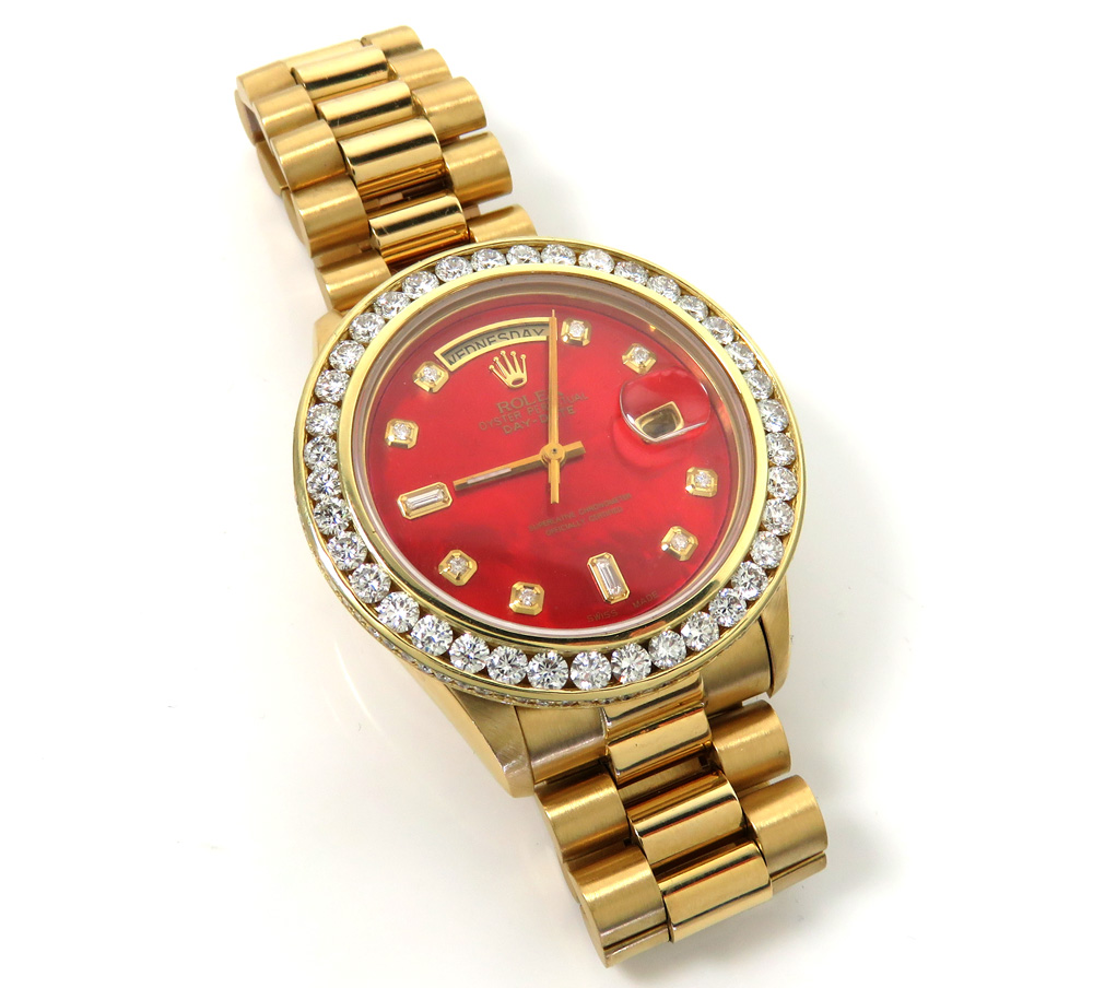 Rolex day date 36mm 18k yellow gold custom red diamond bezel and dial 3.50ct - Image 2