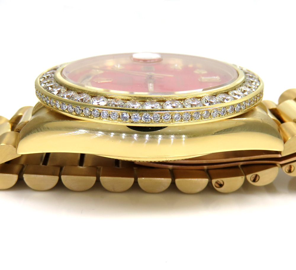Rolex day date 36mm 18k yellow gold custom red diamond bezel and dial 3.50ct 