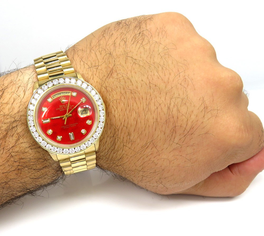 Rolex day date 36mm 18k yellow gold custom red diamond bezel and dial 3.50ct - Image 8