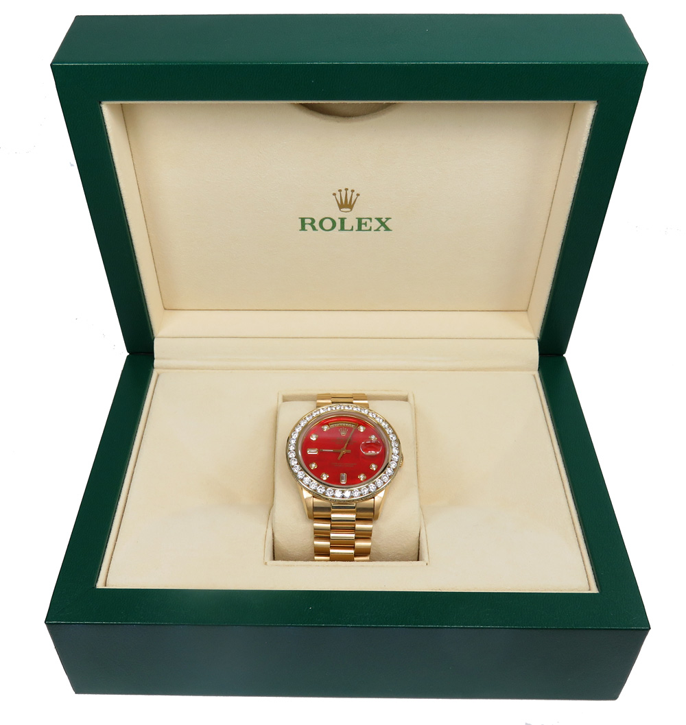 Rolex day date 36mm 18k yellow gold custom red diamond bezel and dial 3.50ct - Image 9